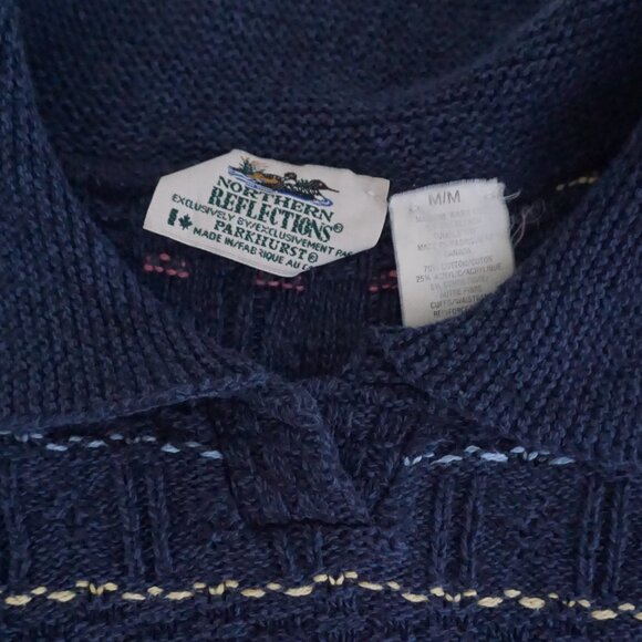 Vintage Northern Reflections Navy Stripe Knit Collared Cottagcore Sweater M - Picture 9 of 9